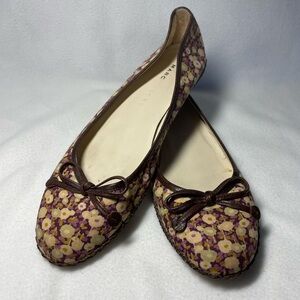 Marc Jacobs Fabric Floral Print with Brown Leather Bow Ballet Flats 7